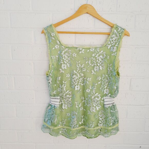 Tonet Made in Italy Lace Metallic Cinch Waist Raw Hem Contemporary sz: L - Picture 2 of 7